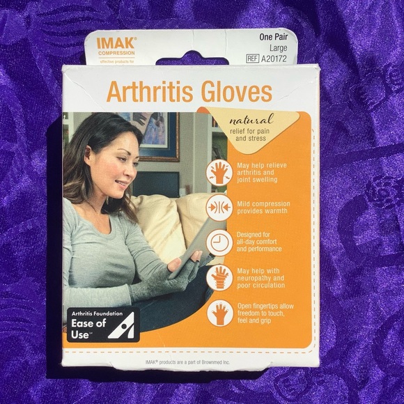 Hand Size Large IMAK Arthritis Compression Gloves 1 Pair Grey - Picture 2 of 7